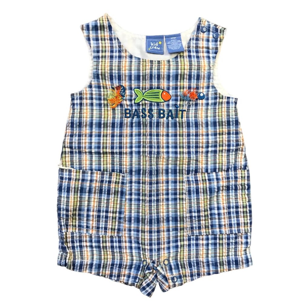 Kid Crew Multicolored Plaid Bass Bait Romper Boys Size 12 Months Embroidered‎